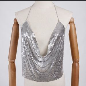 Metal chain link top Deep v neck
